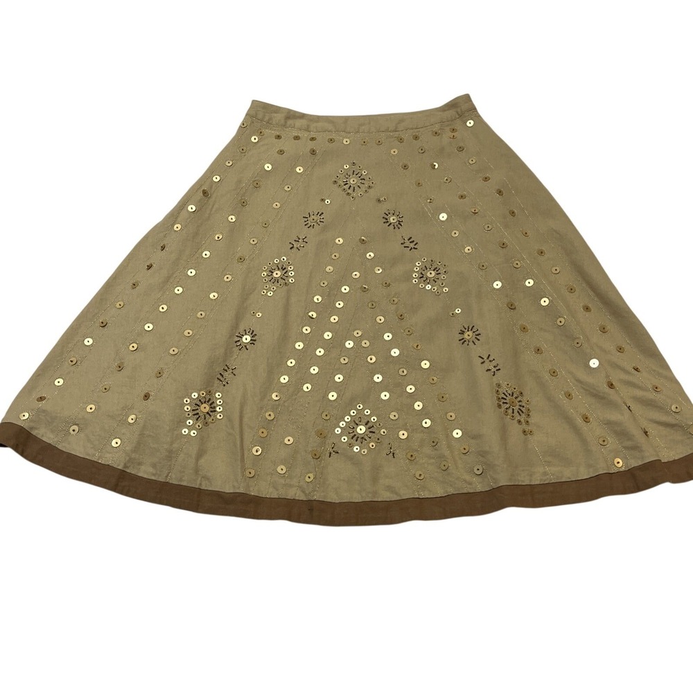 Carole Little Skirt Womens 14 Brown Linen Blend Beaded Lined Maxi Boho Hippie
